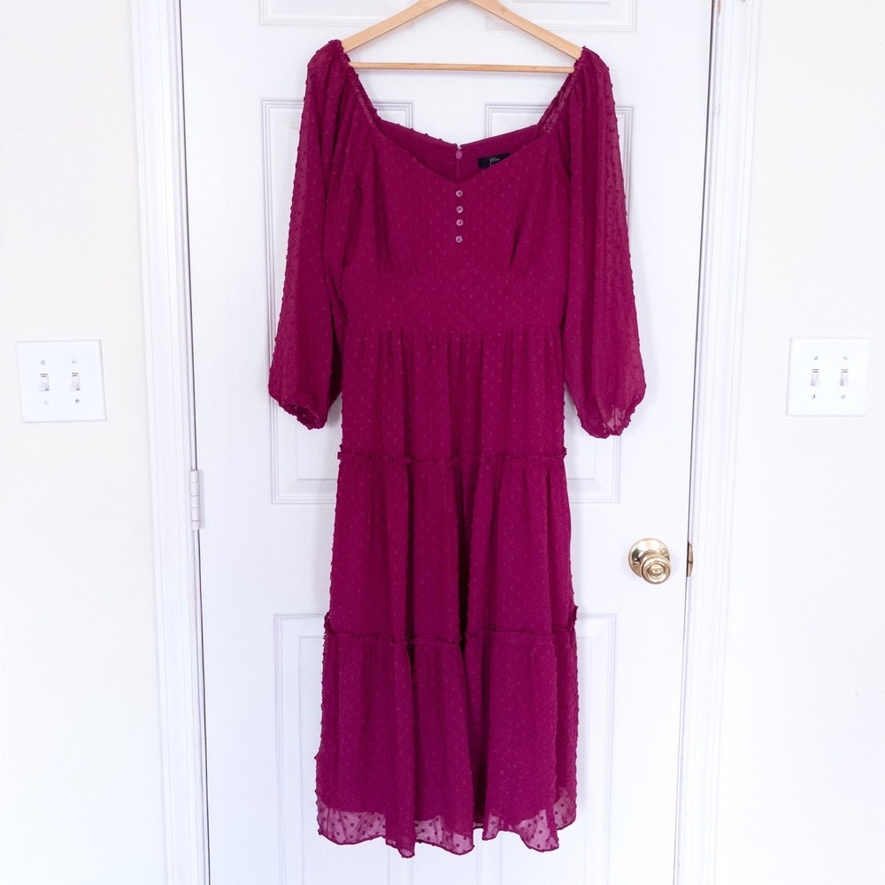 J. Crew Swiss Dot Chiffon Tiered Midi Dress Womens 6 Magenta Pink Sweetheart